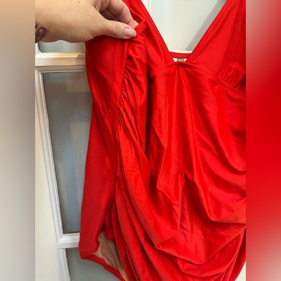 J. Crew Ruched V-neck One Pice Vibrant Bright Cerise Swimsuit Plus Size 24 - Picture 5 of 12